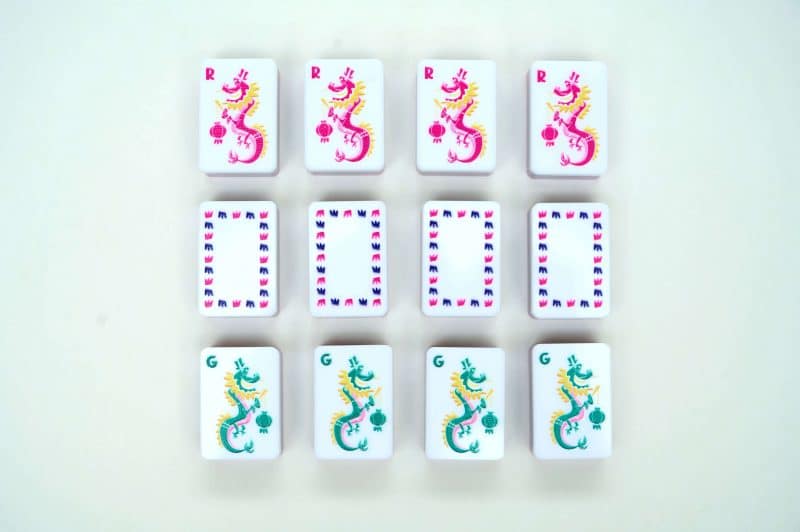 Mahjong tiles Red Green White Dragons